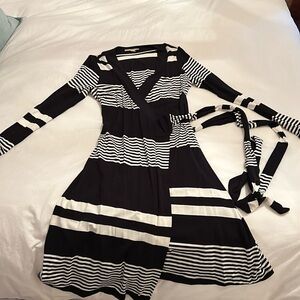 Never worn long sleeve wrap dress black & white stripe